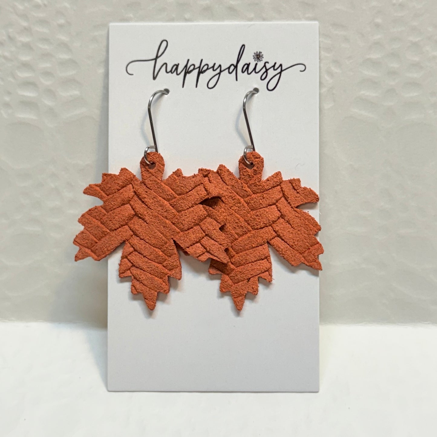 Fall Leaf Embossed Leather Earrings