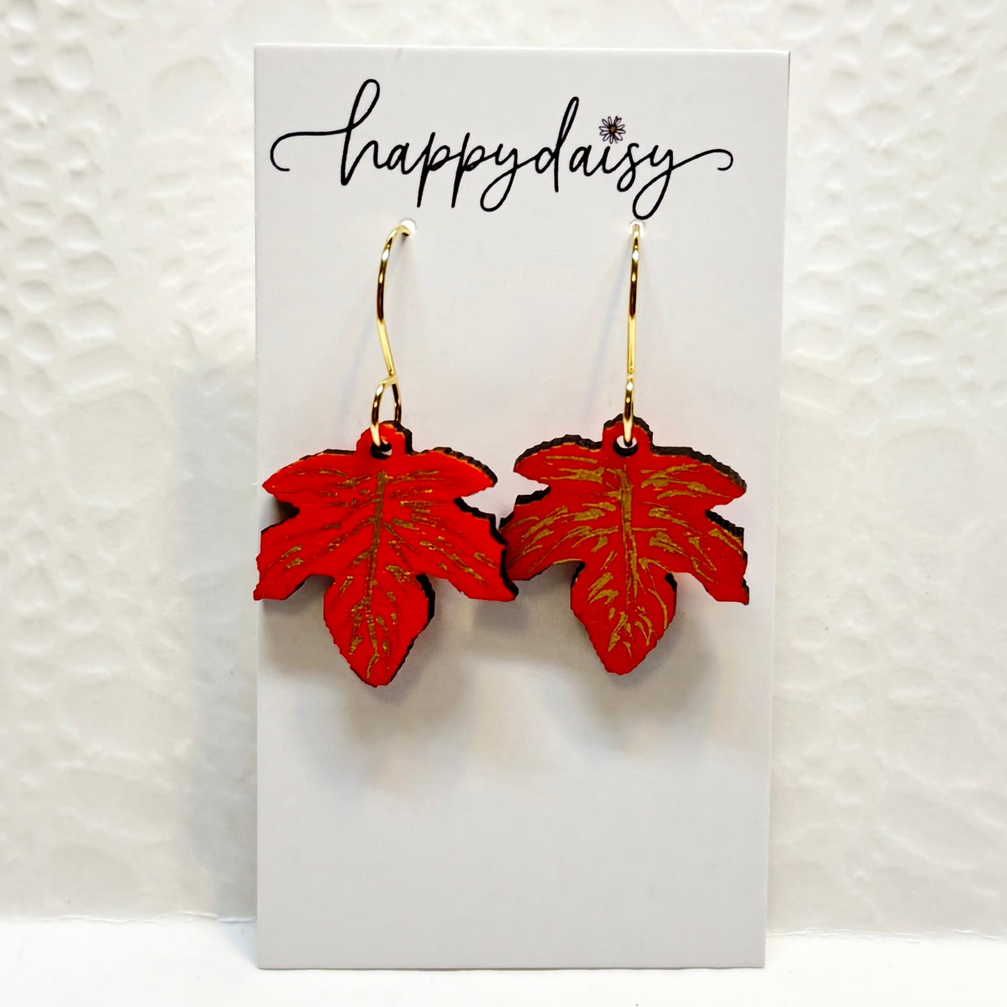 Fall Leaf Orange Wooden Earrings
