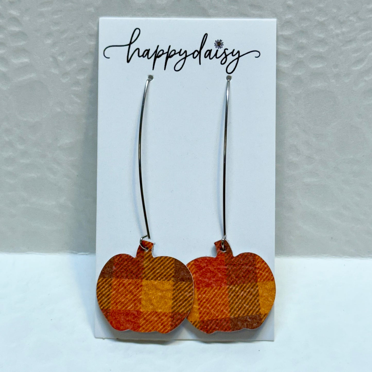 Fall Pumpkin-Shaped Orange and Brown Plaid Print Leather Earrings