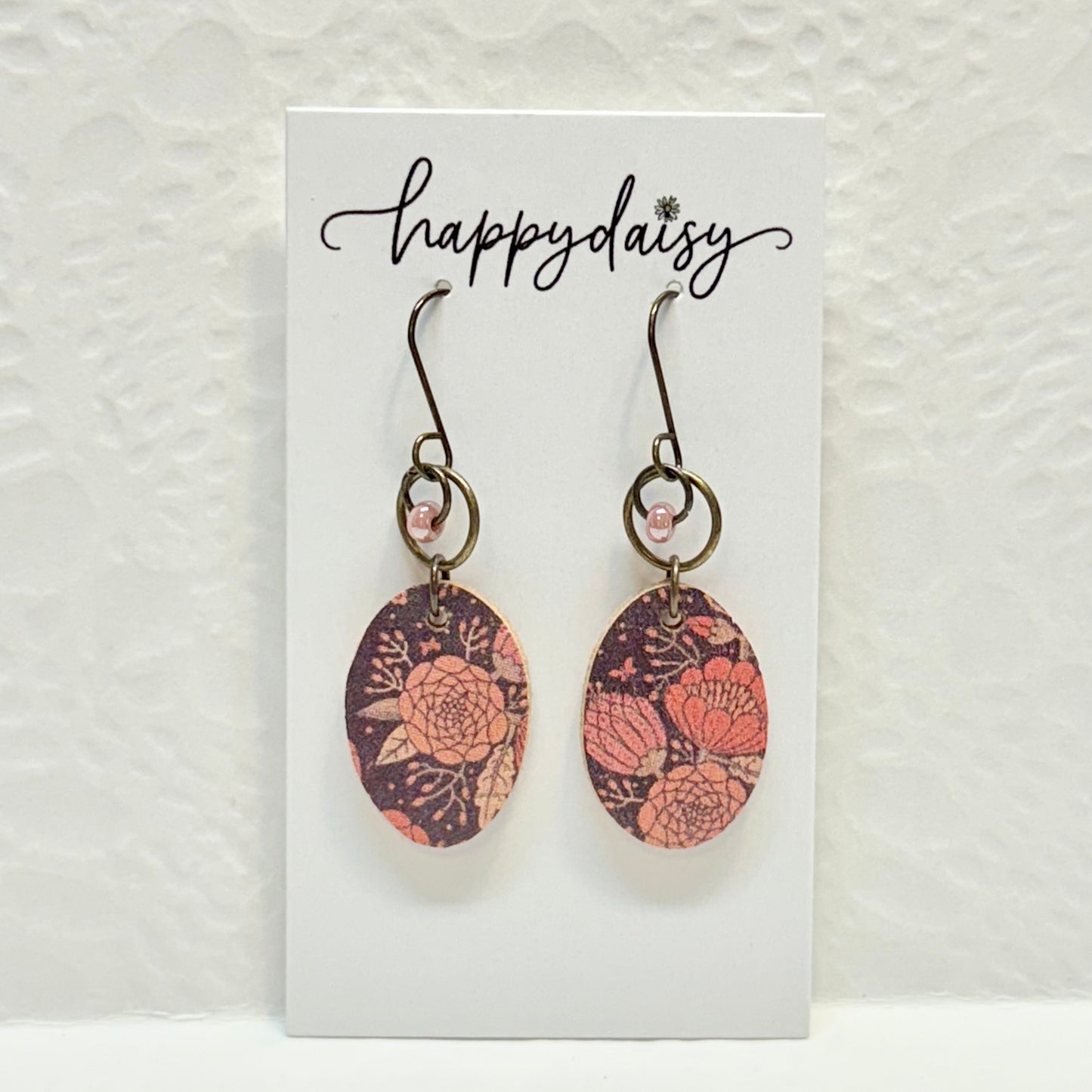 Fall Floral Print Cork on Leather Earrings