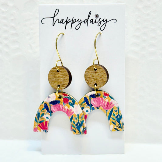 Fall Floral Print Cork on Leather Earrings