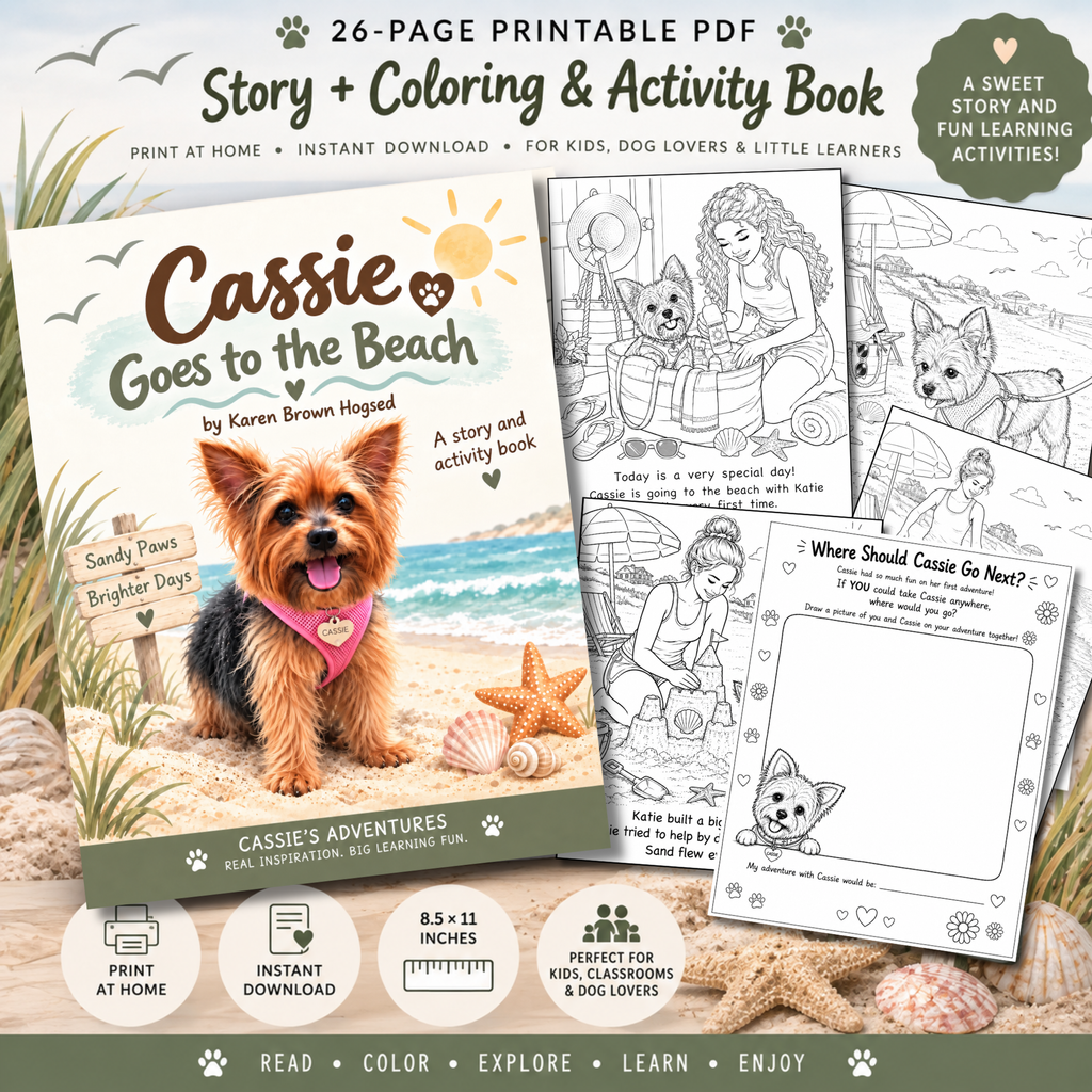 Cassie Goes to the Beach | Printable Story & Coloring Book