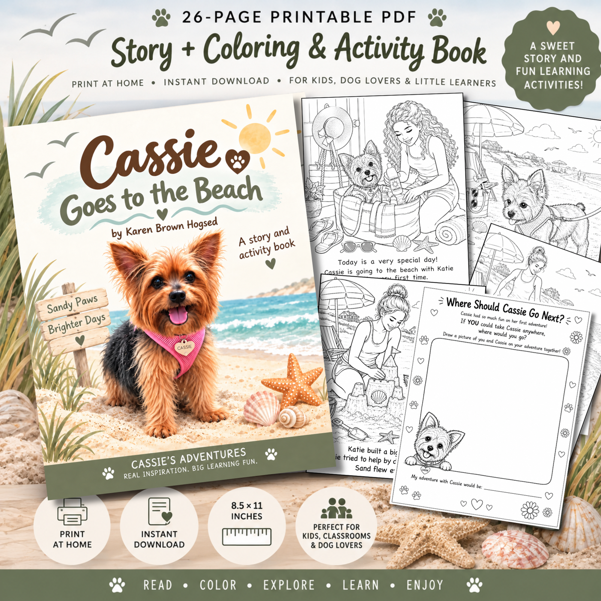 Cassie Goes to the Beach | Printable Story & Coloring Book