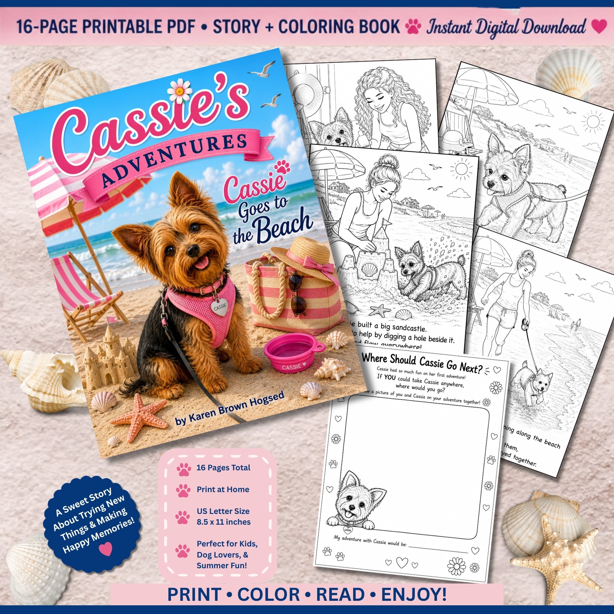 Cassie Goes to the Beach | Printable Story & Coloring Book