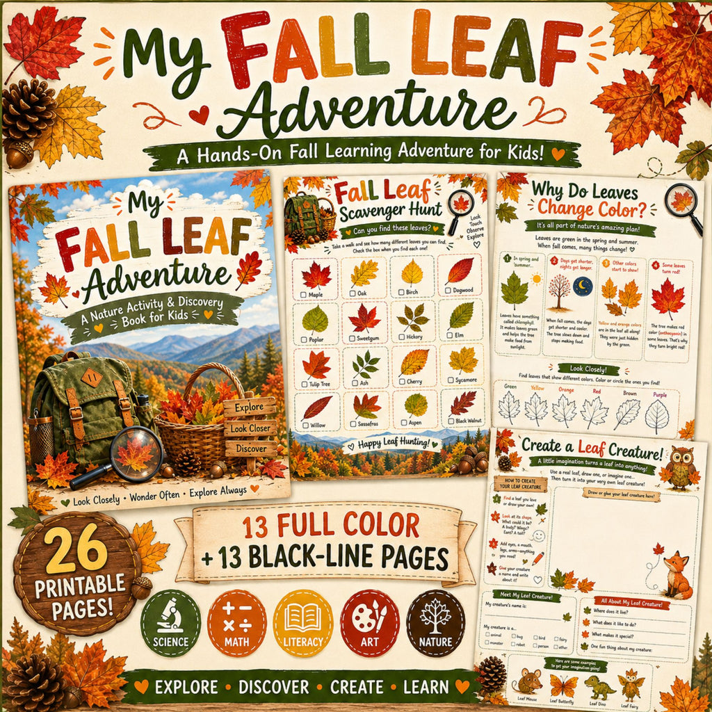 Fall Nature Walk Printable Activity Pack | Color + Blackline