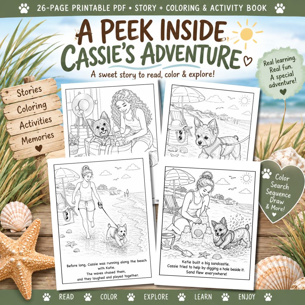 Cassie Goes to the Beach | Printable Story & Coloring Book