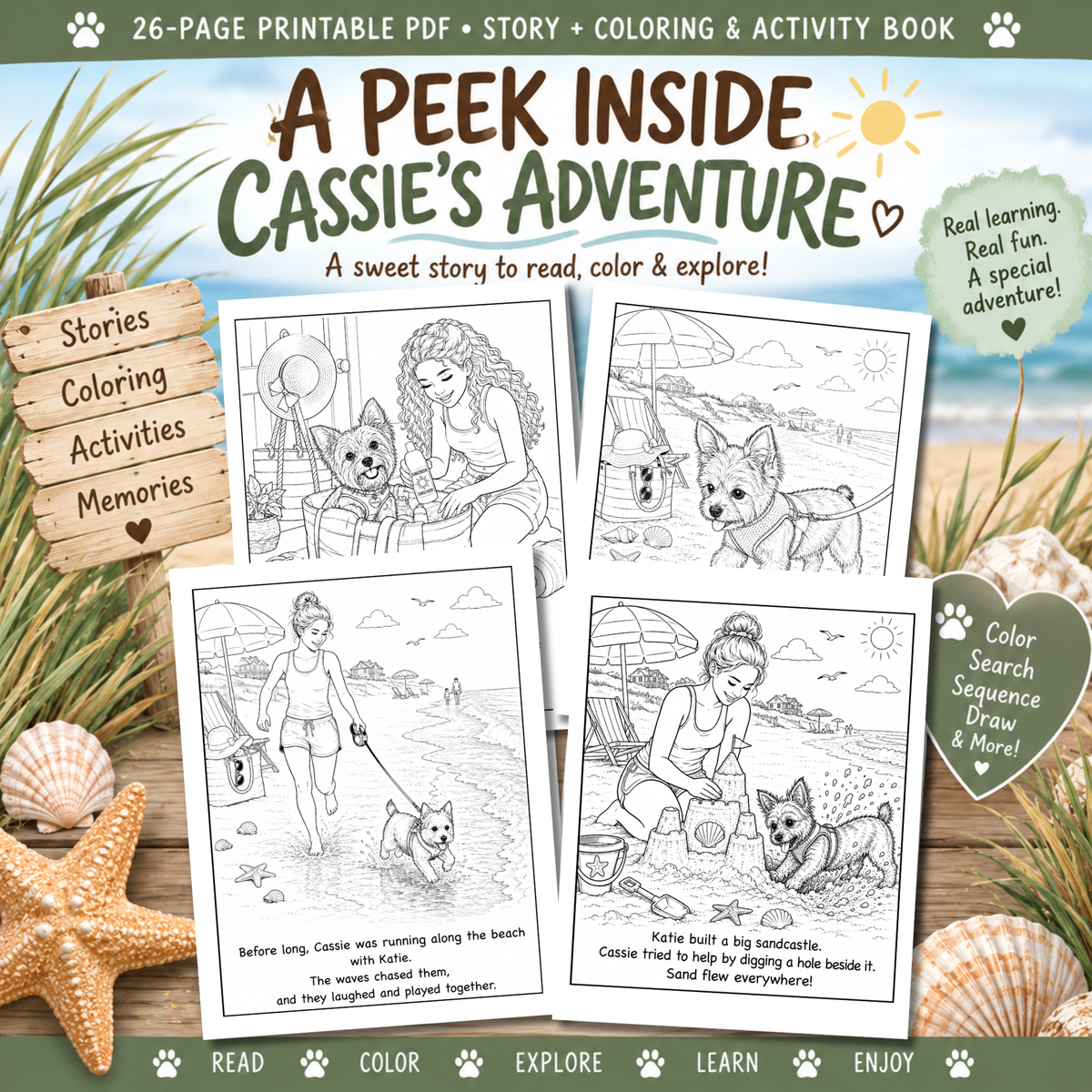 Cassie Goes to the Beach | Printable Story & Coloring Book
