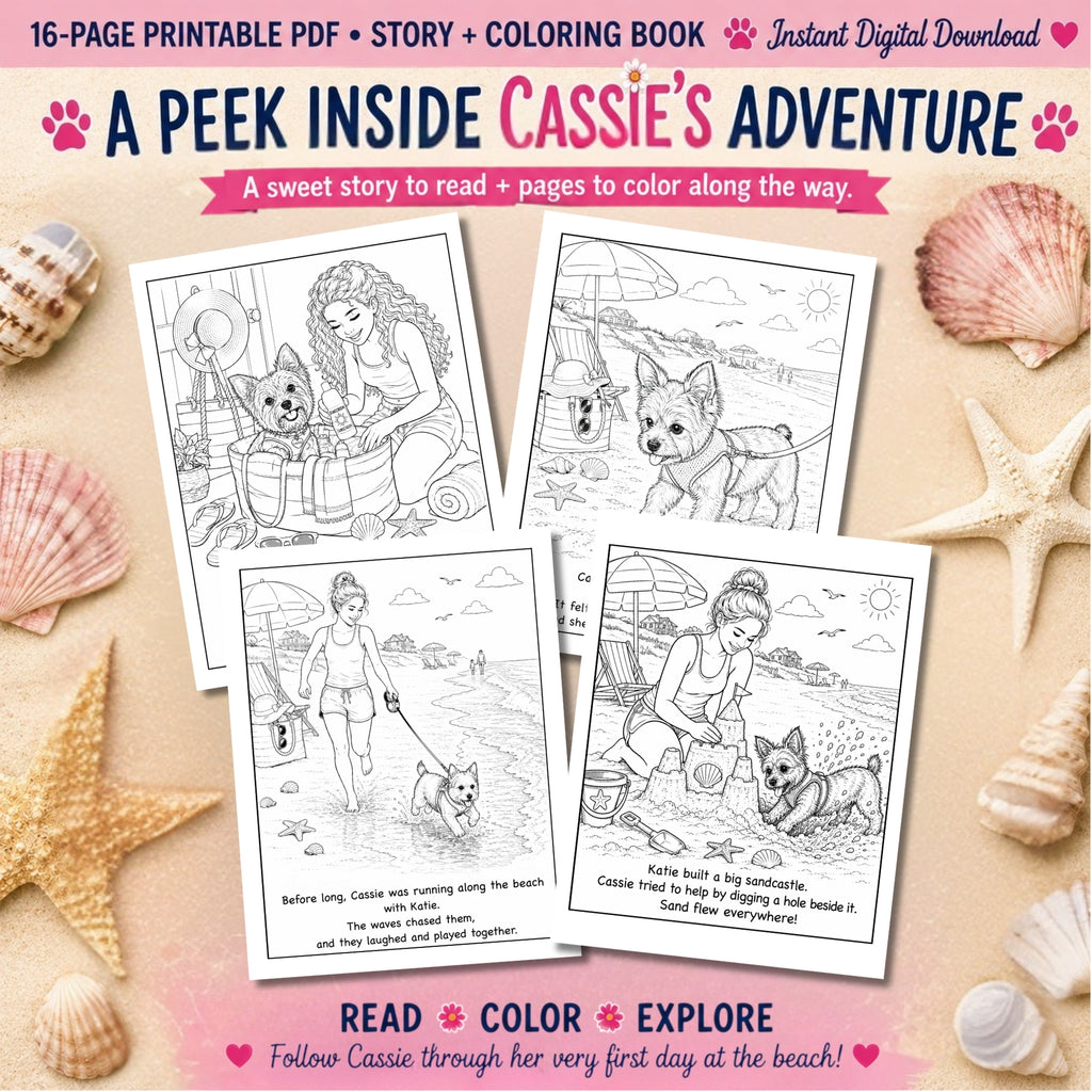 Cassie Goes to the Beach | Printable Story & Coloring Book