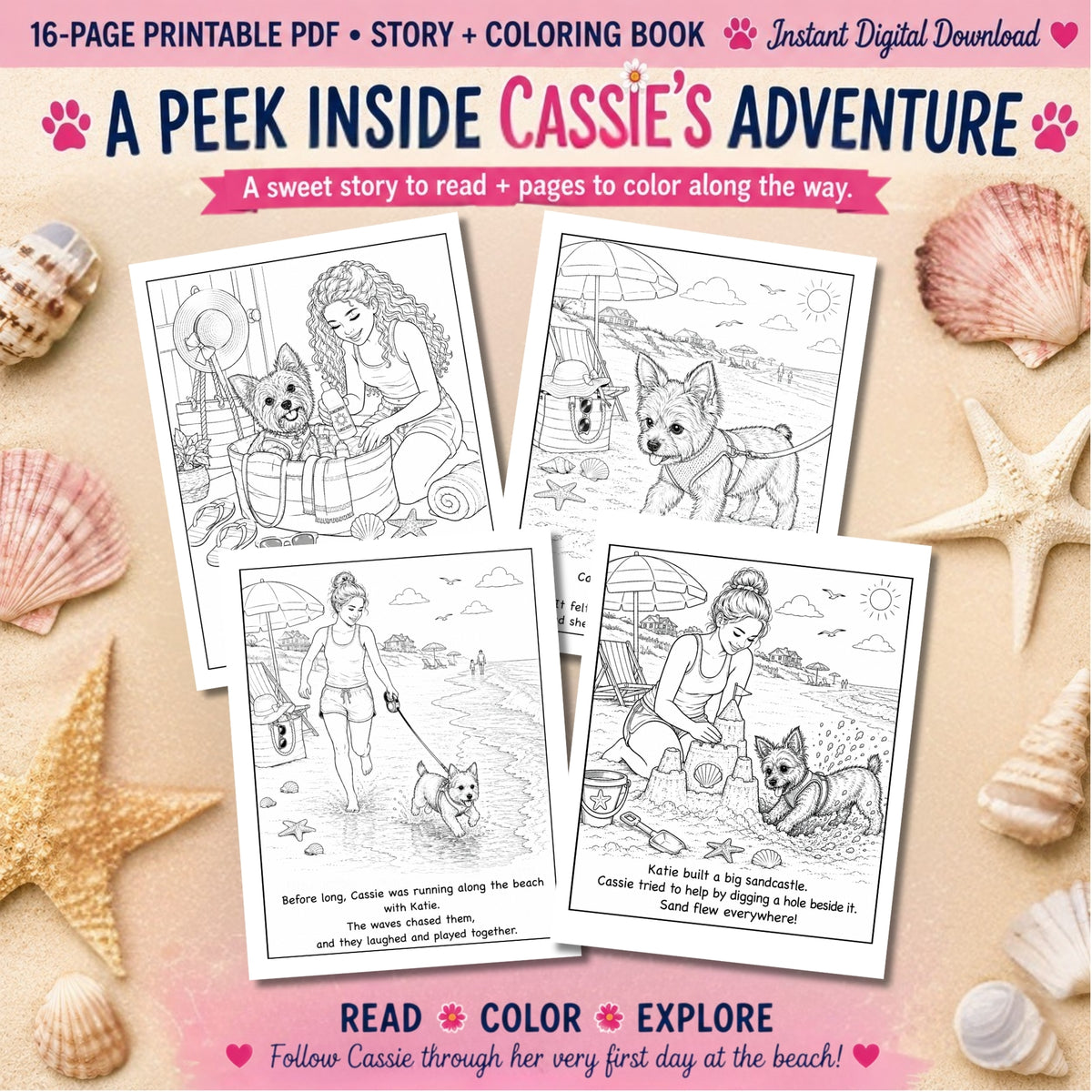 Cassie Goes to the Beach | Printable Story & Coloring Book