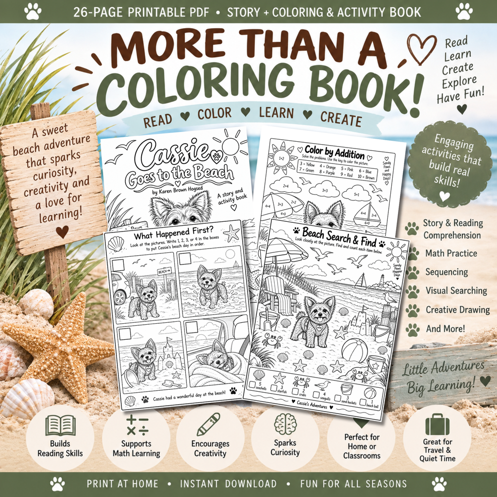 Cassie Goes to the Beach | Printable Story & Coloring Book