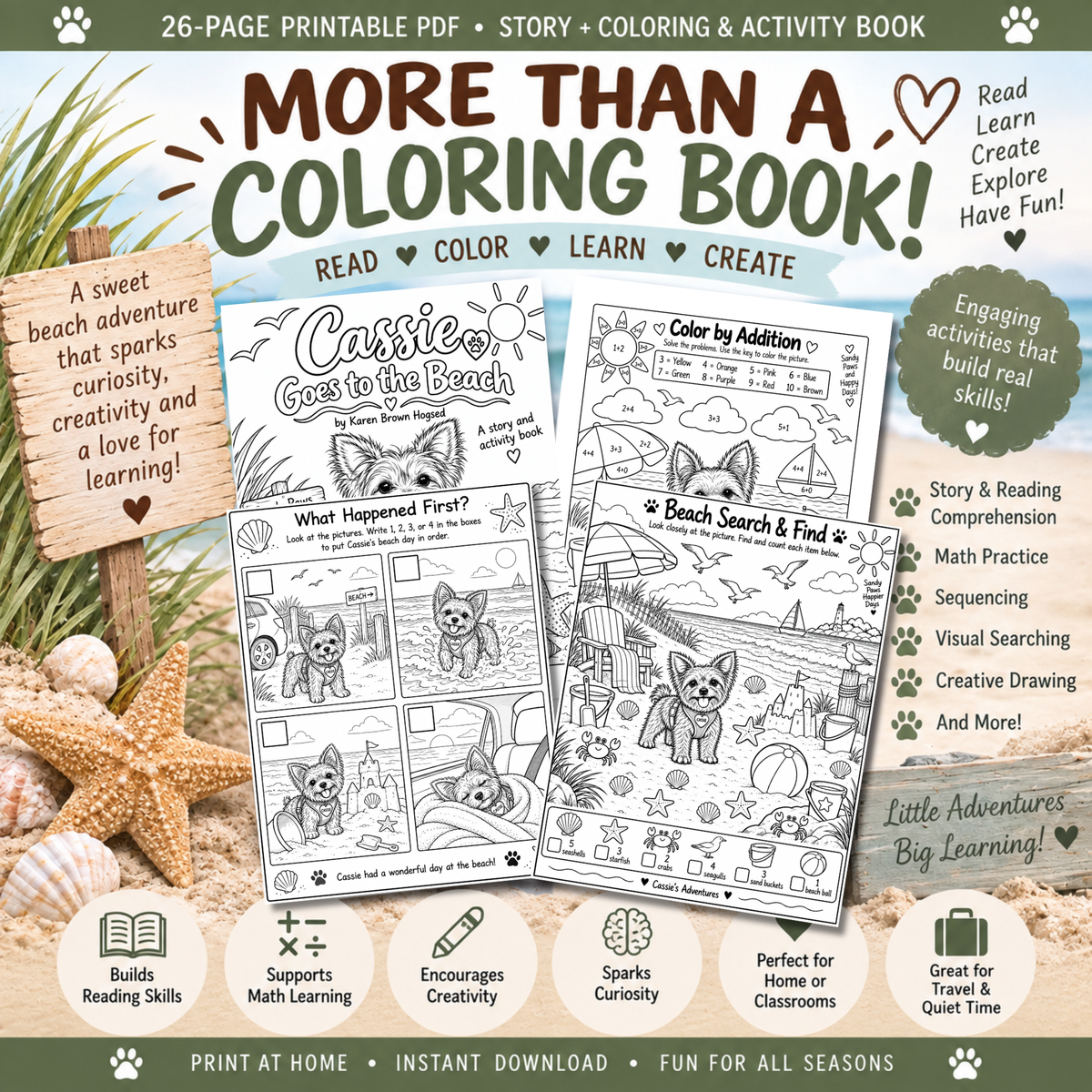 Cassie Goes to the Beach | Printable Story & Coloring Book