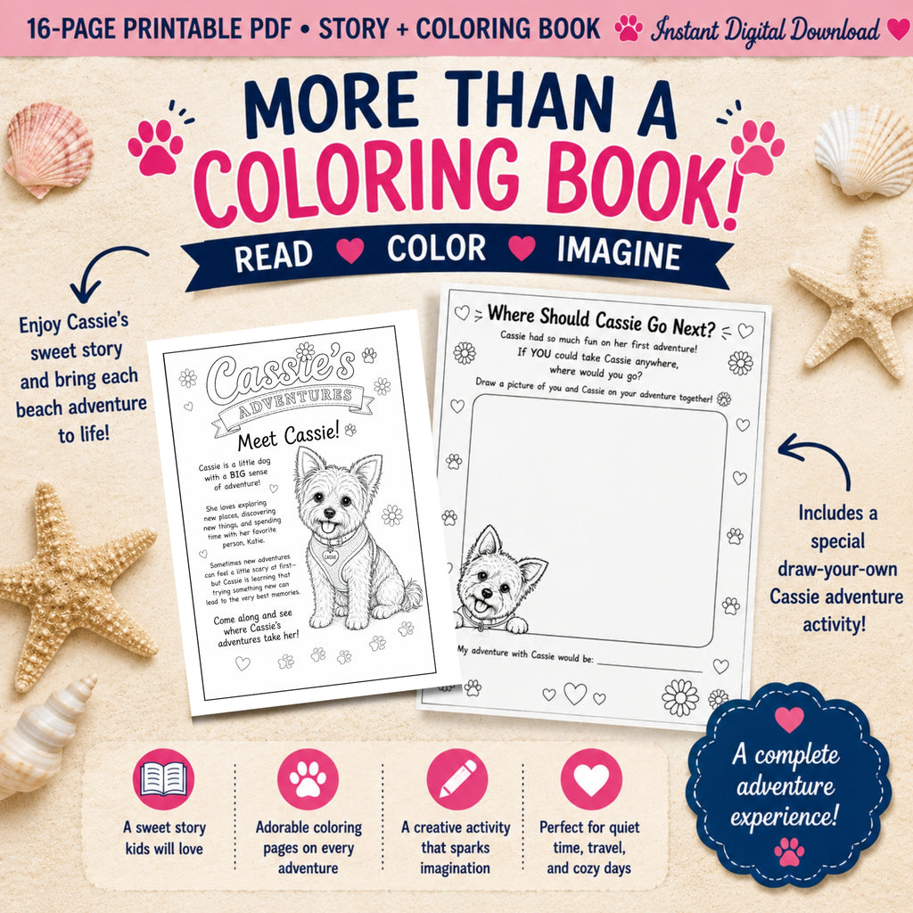 Cassie Goes to the Beach | Printable Story & Coloring Book