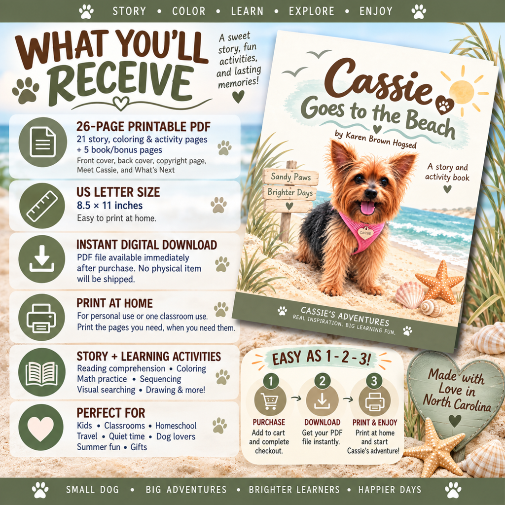 Cassie Goes to the Beach | Printable Story & Coloring Book