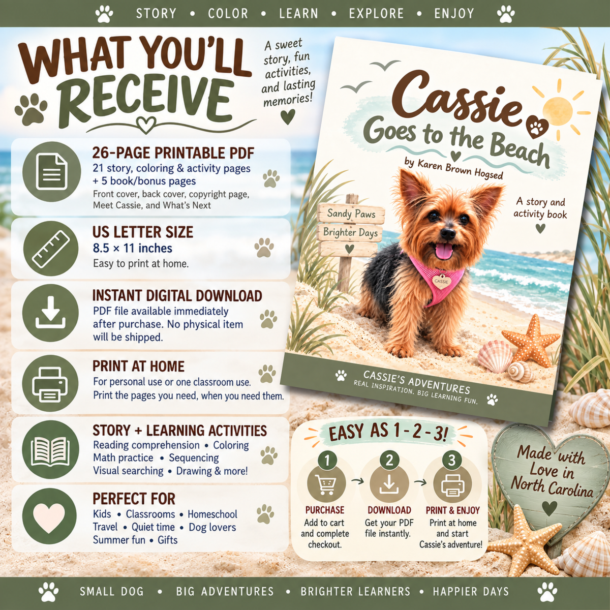 Cassie Goes to the Beach | Printable Story & Coloring Book