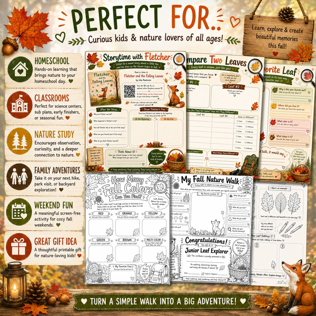 Fall Nature Walk Printable Activity Pack | Color + Blackline