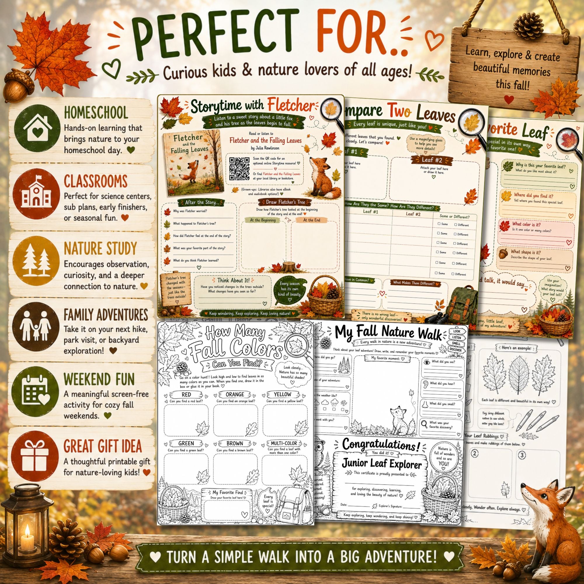 Fall Nature Walk Printable Activity Pack | Color + Blackline
