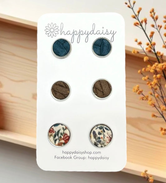 Fall Leather Stud Earring 3-Pack