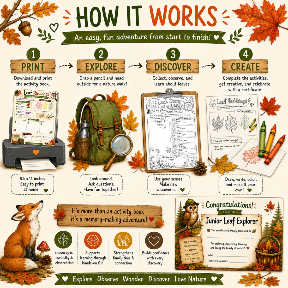 Fall Nature Walk Printable Activity Pack | Color + Blackline