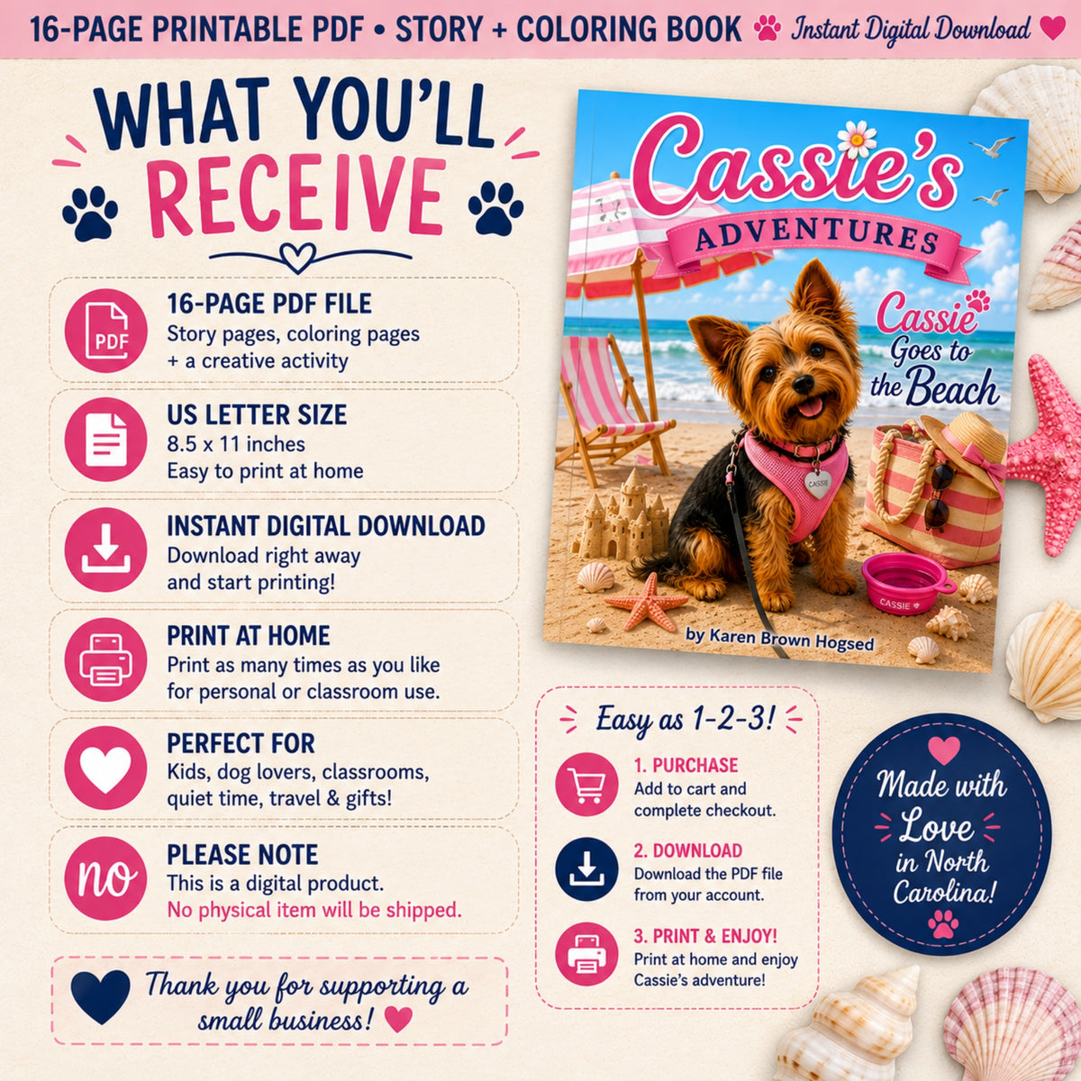Cassie Goes to the Beach | Printable Story & Coloring Book