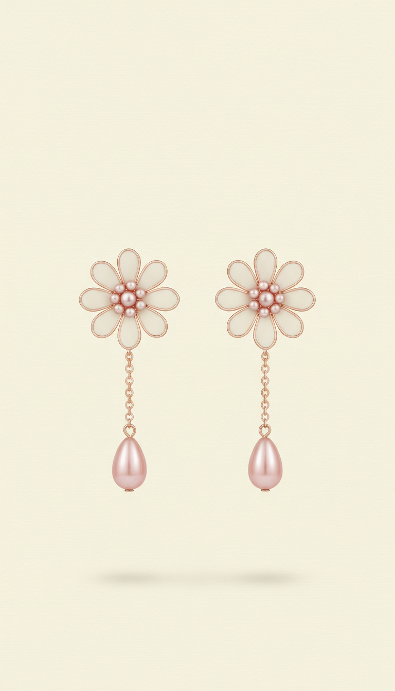 Blush Petal Daisy Dangle Earrings