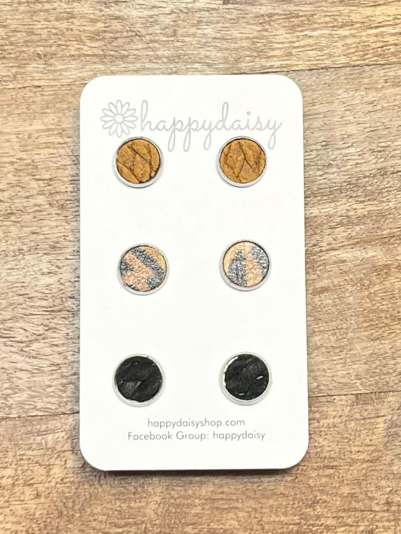 Fall Leather Stud Earring 3-Pack