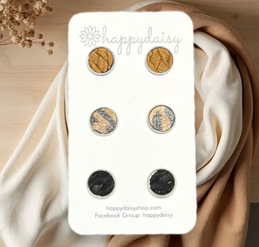 Fall Leather Stud Earring 3-Pack