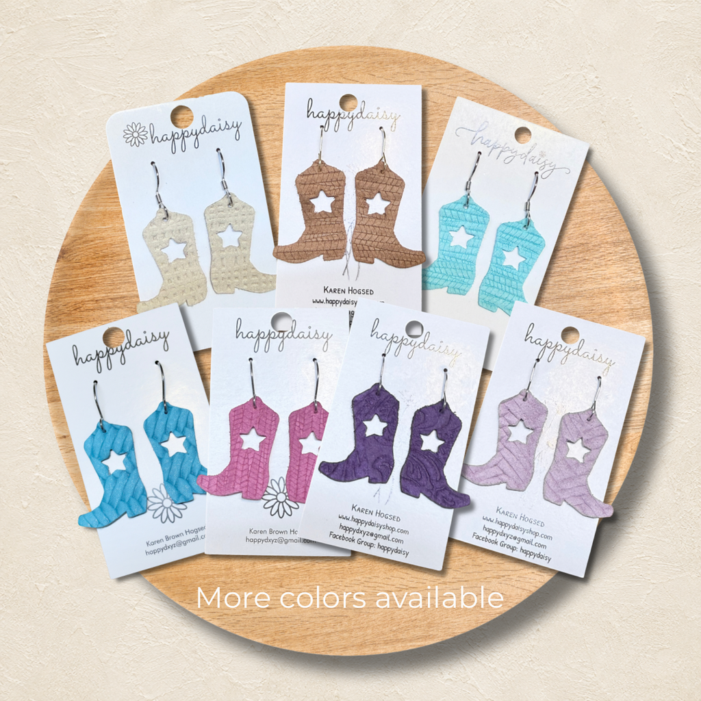 Western Star Boots Embossed Italian Leather Earrings