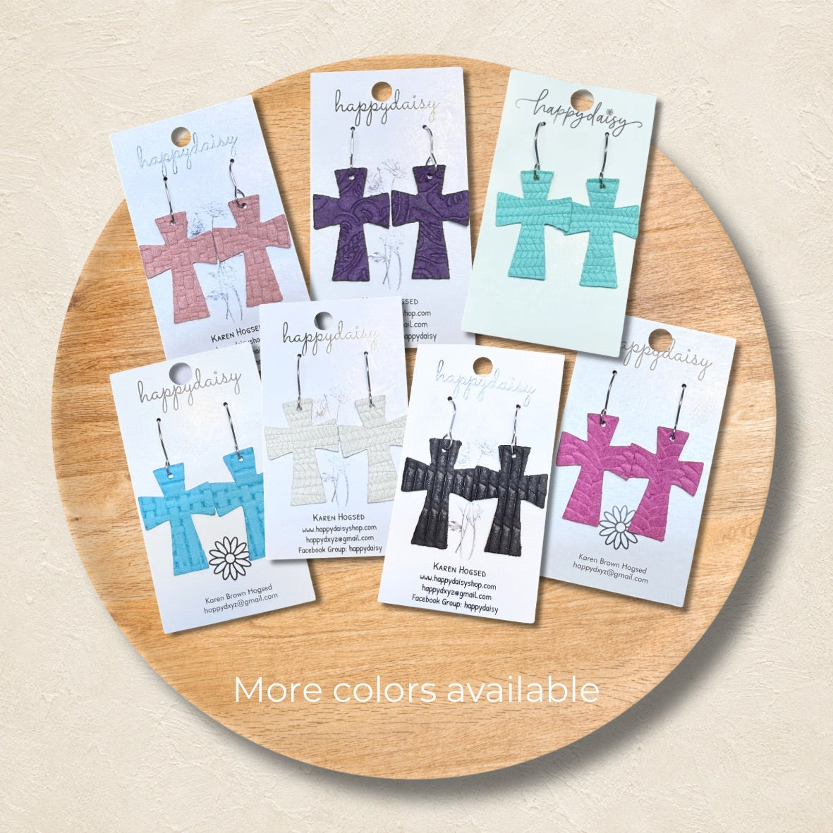 Embossed Italian Leather Cross Earrings
