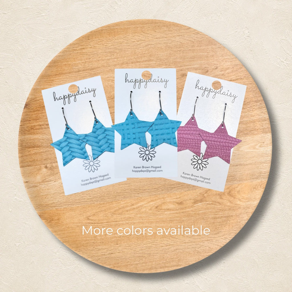 Star Shaped Embossed Italian Leather Earrings