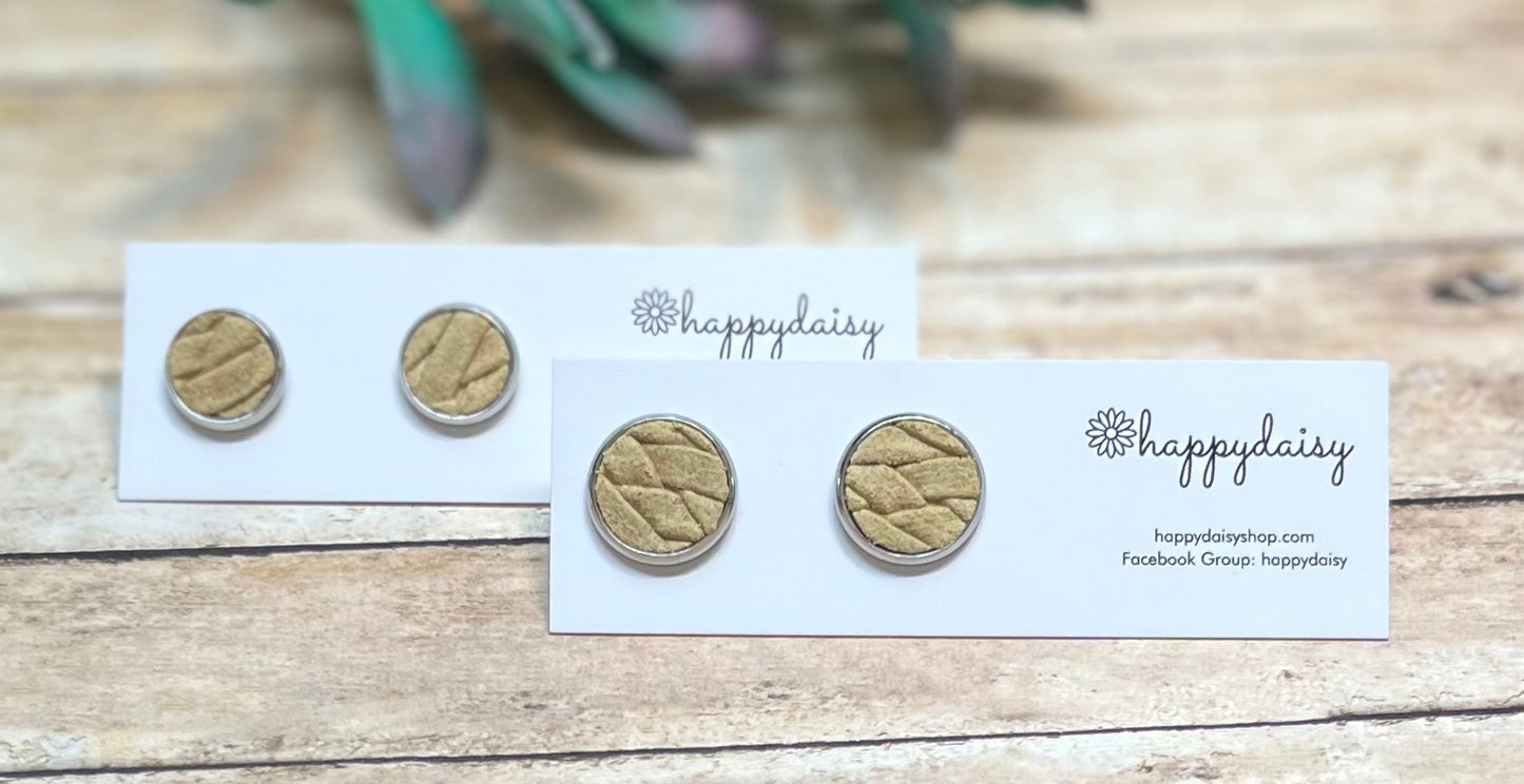 Beige "Wheat" Knotted Braid Embossed Leather Stud Earrings