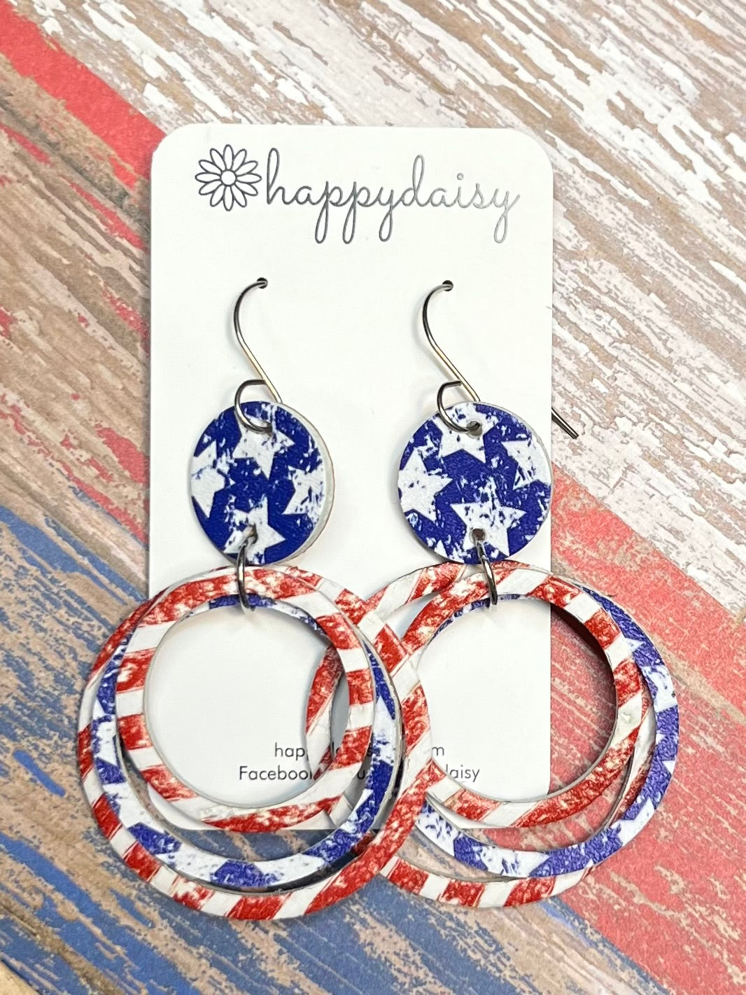 Patriotic Stars and Stripes Cork on Leather Hoop Earrings