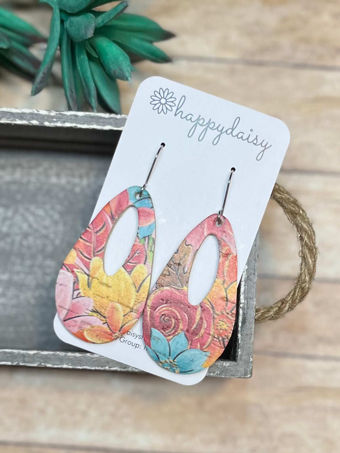 Flower Garden Floral "Jessie" Cork on Leather Earrings