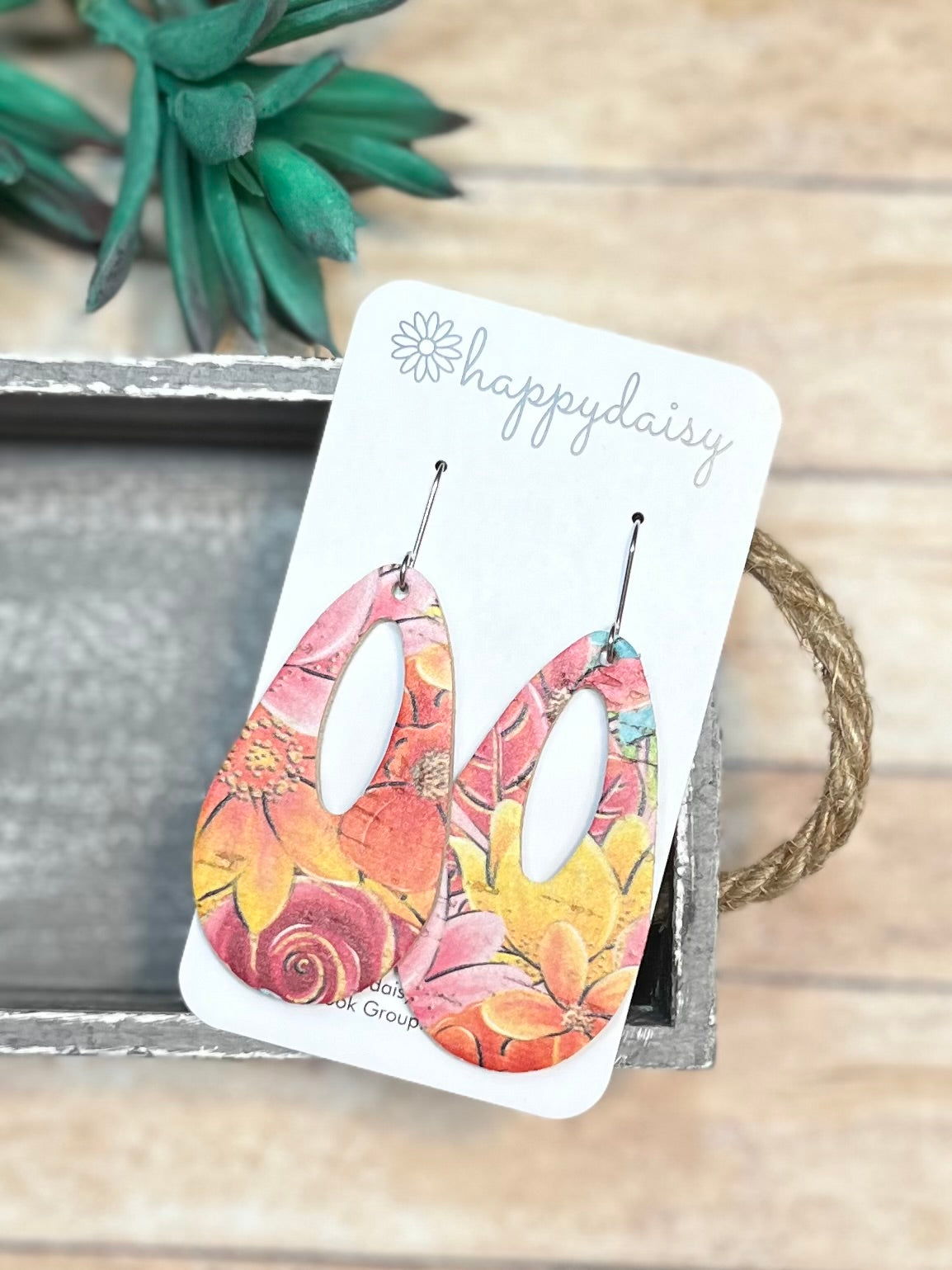 Flower Garden Floral "Jessie" Cork on Leather Earrings