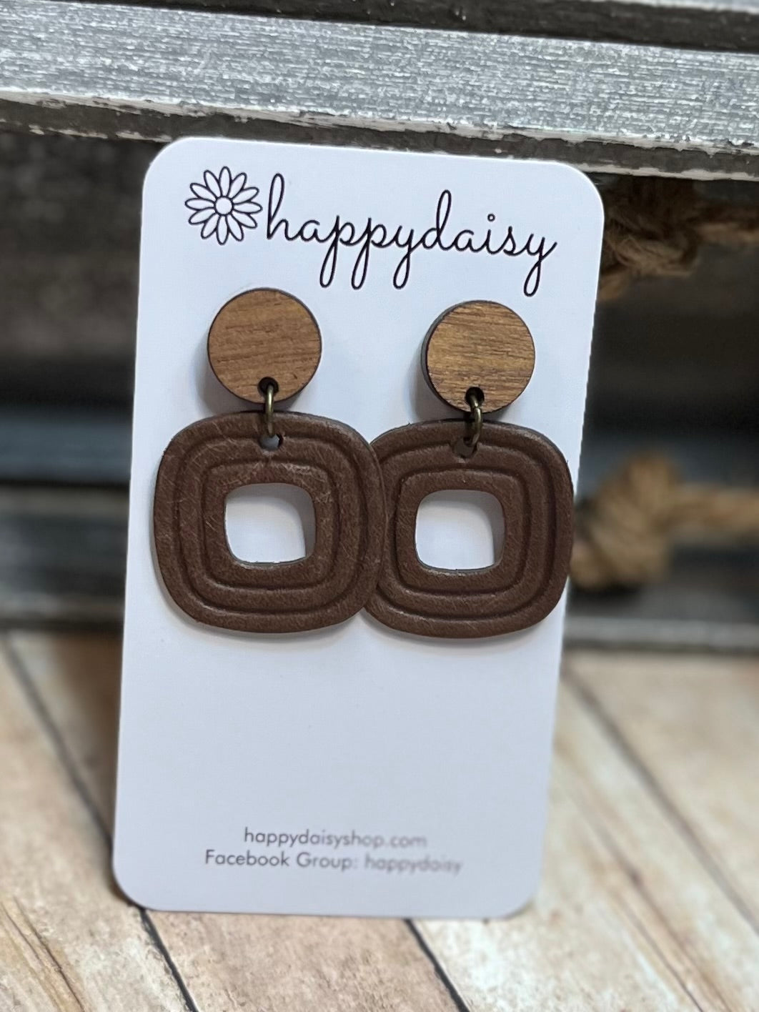 Embossed Rounded Square Leather Earrings