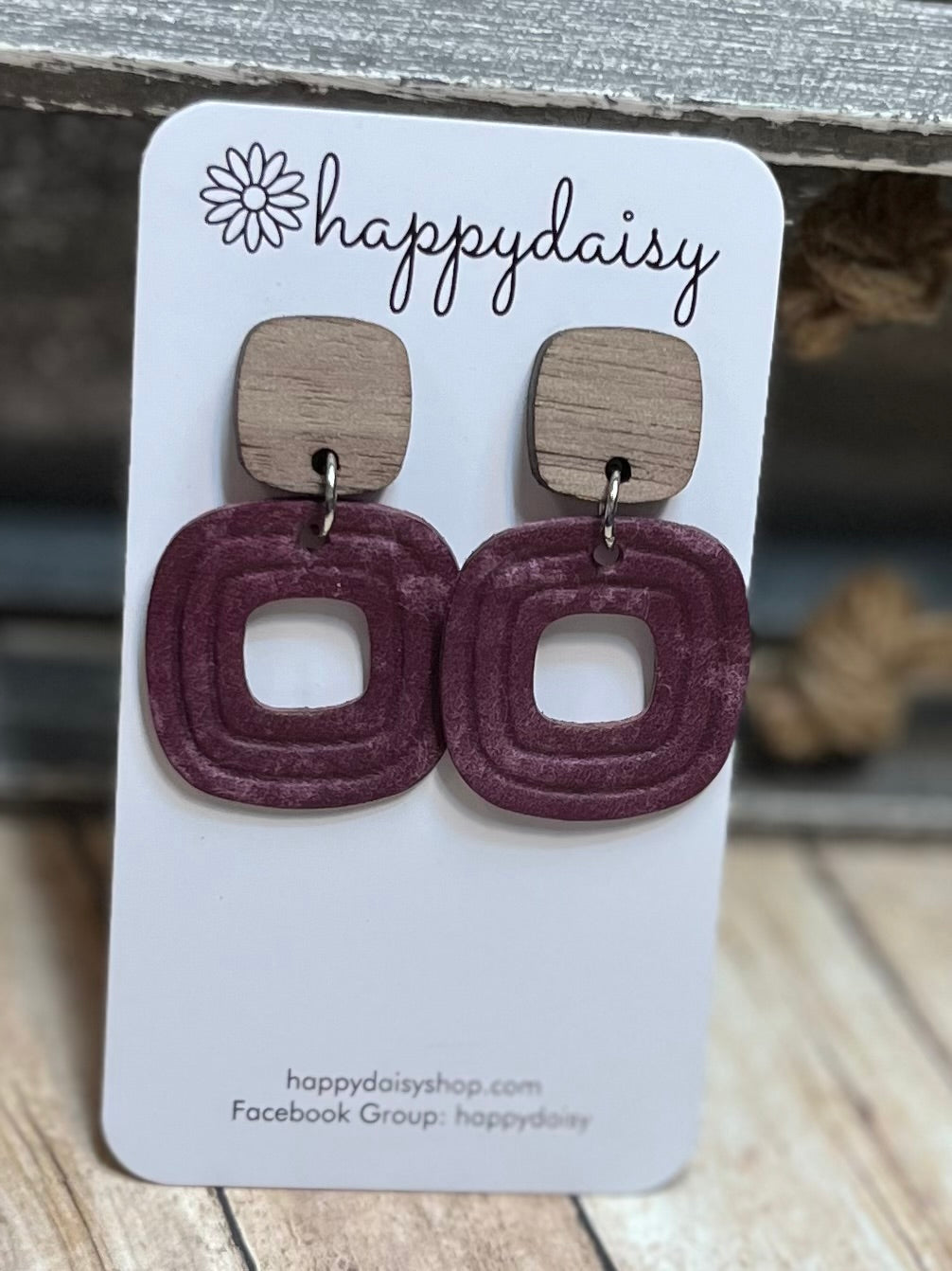 Embossed Rounded Square Leather Earrings