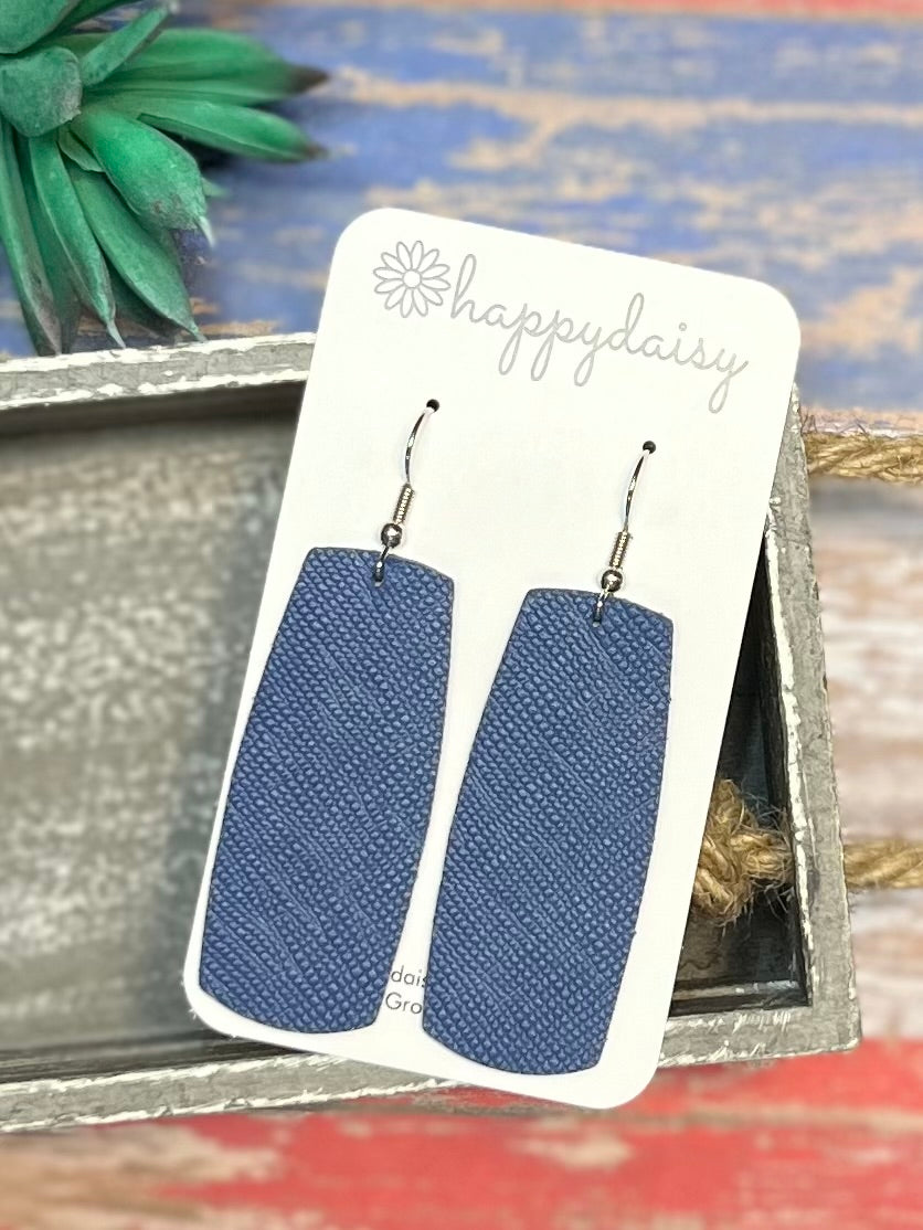 Blue Leather Bar Earrings