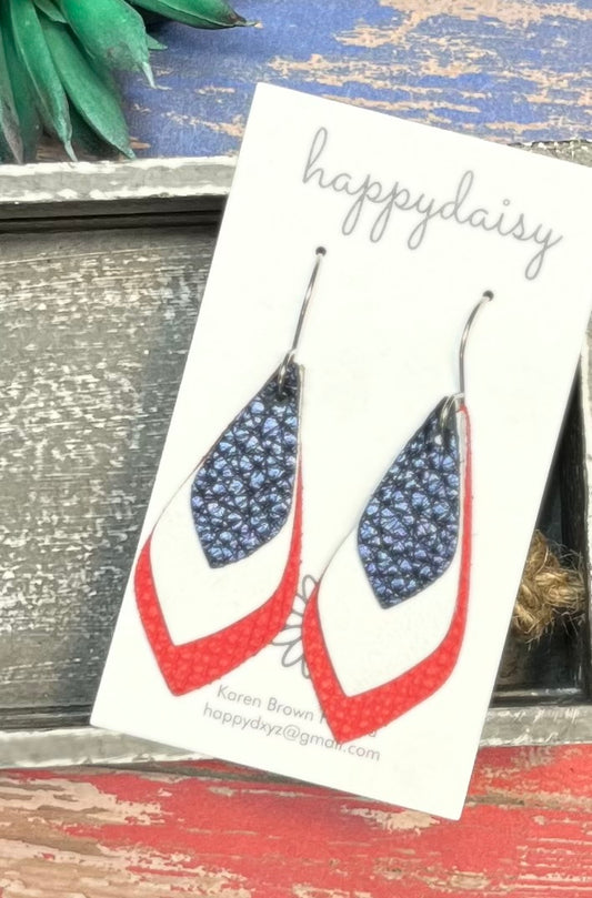 Patriotic Red, White, and Blue Layered Leather Earrings