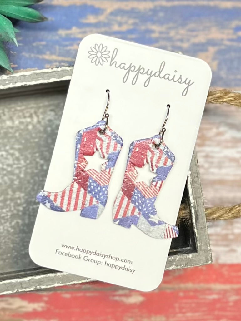 Patriotic Leather Cowboy Boots Earrings