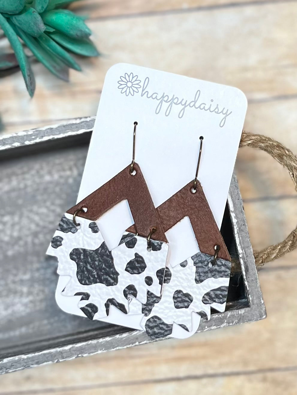 Cow Print Black and White Leather Southwest Aztec Earrings