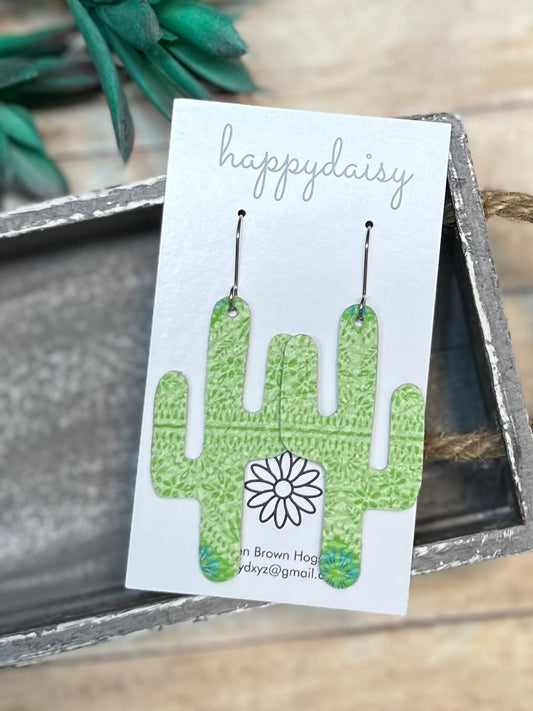 Cactus Green Leather Earrings