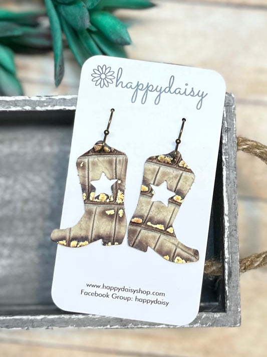 Cowboy Boots Alligator Embossed Cowhide Leather Earrings