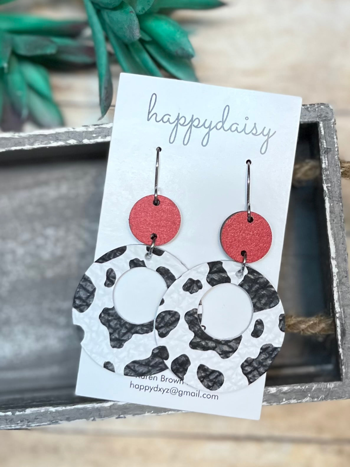 Cow Print Black White Leather "Mandy" Earrings