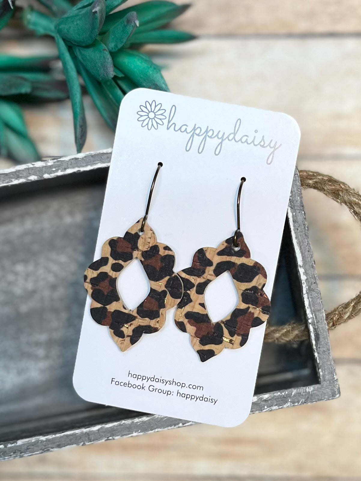 Animal Leopard Print Cork on Leather "Krystal" Earrings