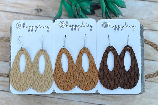 Neutral Knotted Braid Embossed Leather "Jessie" Earrings