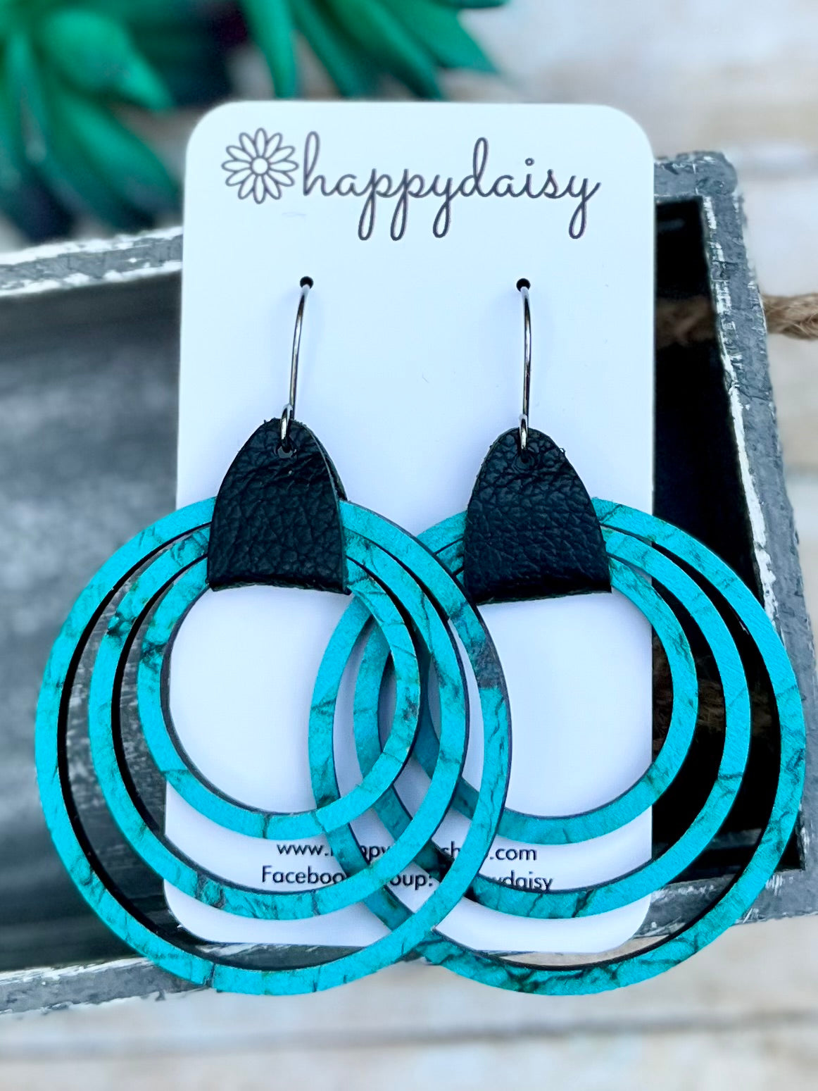 Turquoise Triple Wood Hoops 3"