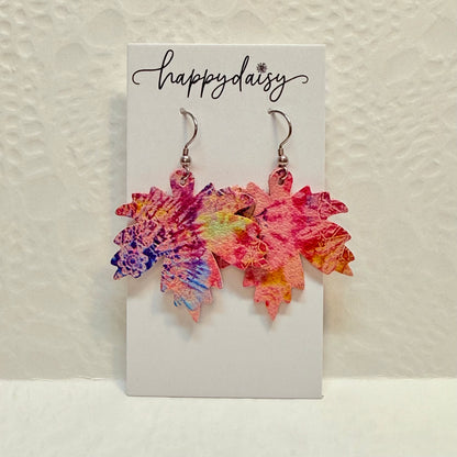 Fall Leaf Leather Earrings - Multicolor