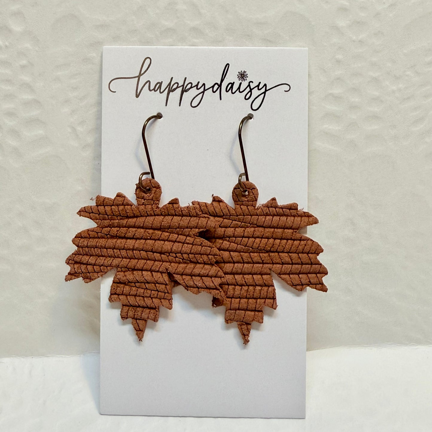 Fall Leaf Embossed Leather Earrings
