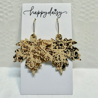 Fall Leaf Metallic Leather Earrings