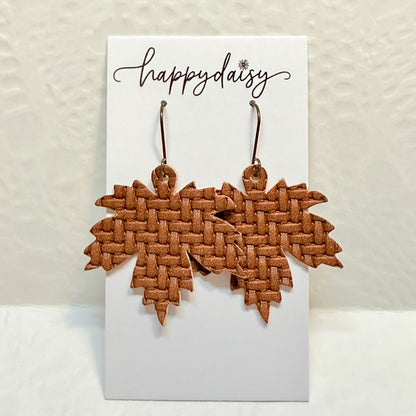 Fall Leaf Neutral Colors Leather Earrings