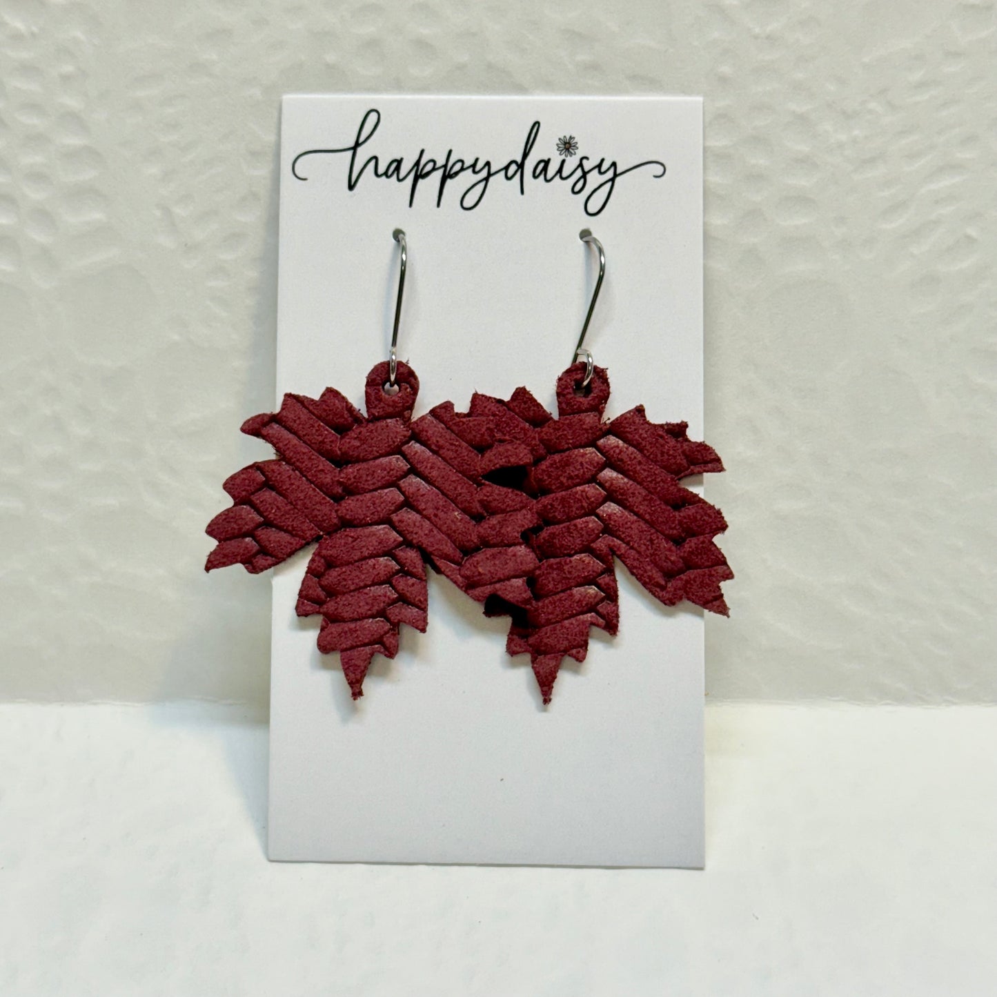 Fall Leaf Embossed Leather Earrings